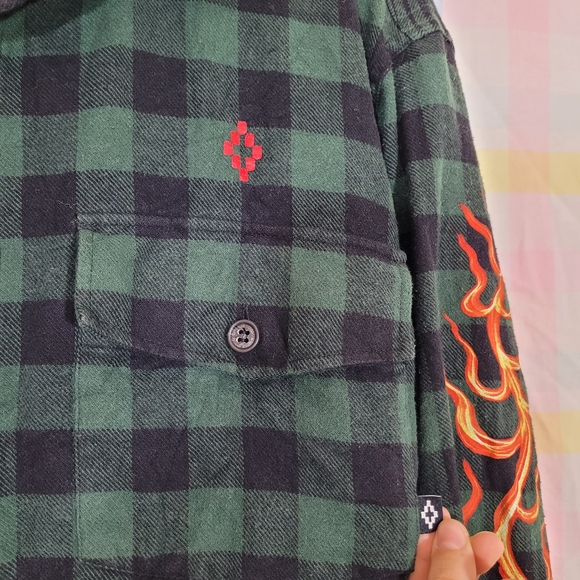 RARE Marcelo Burlon County of Milan COUNTY SCORPIO RISING flame plaid flannel - Picture 6 of 10